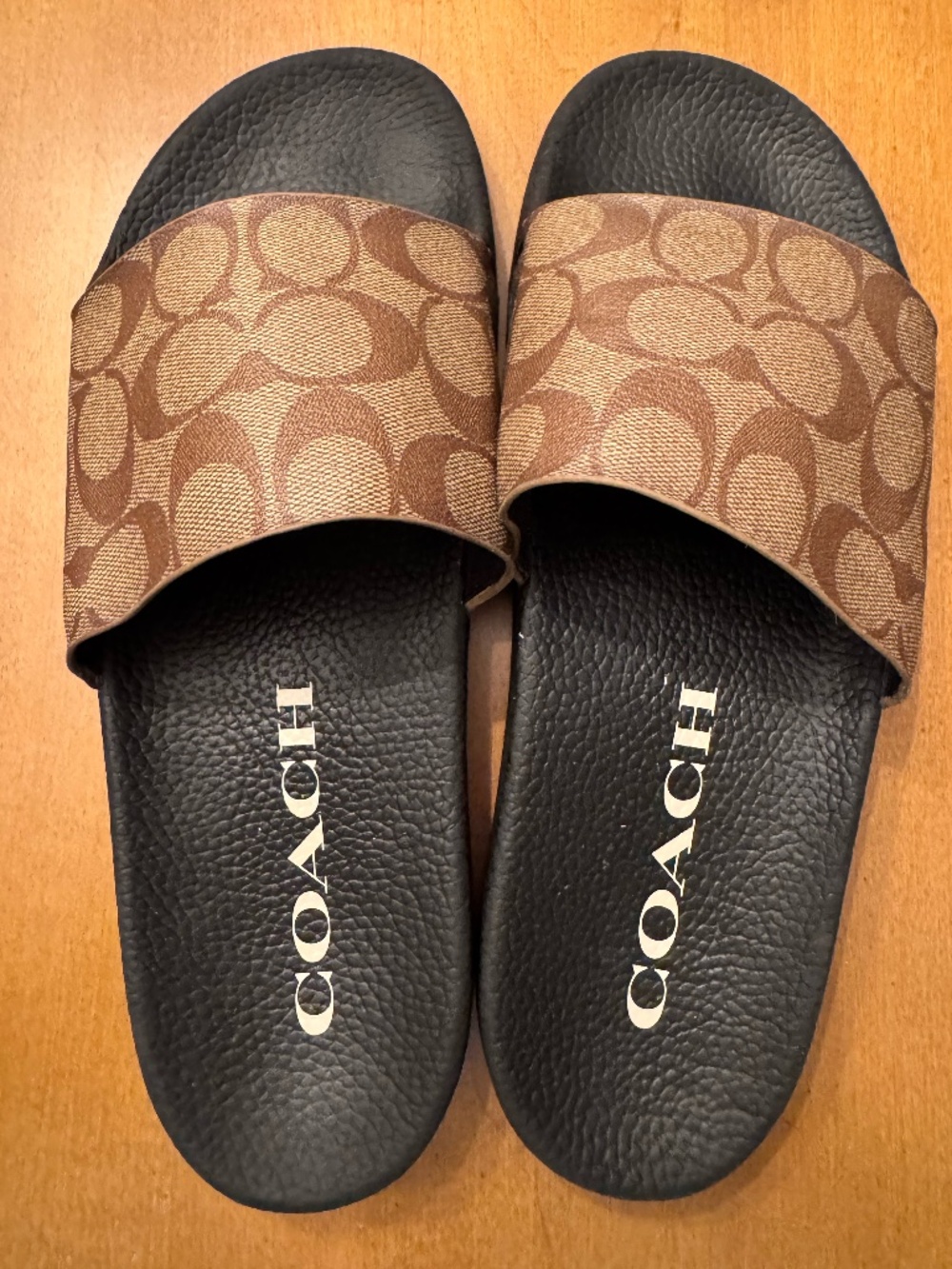 COACH Signature Canvas Udele Sport Pool Slide Sandals - Tan / Black - Size 10